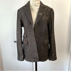 Vintage Banana Republic Travel & Safari Brown Herringbone Tweed Blazer Size 14